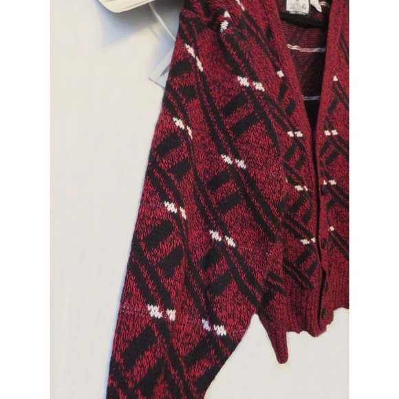 Vintage Sostanza Fashion Police Cardigan Sweater Burgundy Black Geo 80s 90s Med - Picture 3 of 9